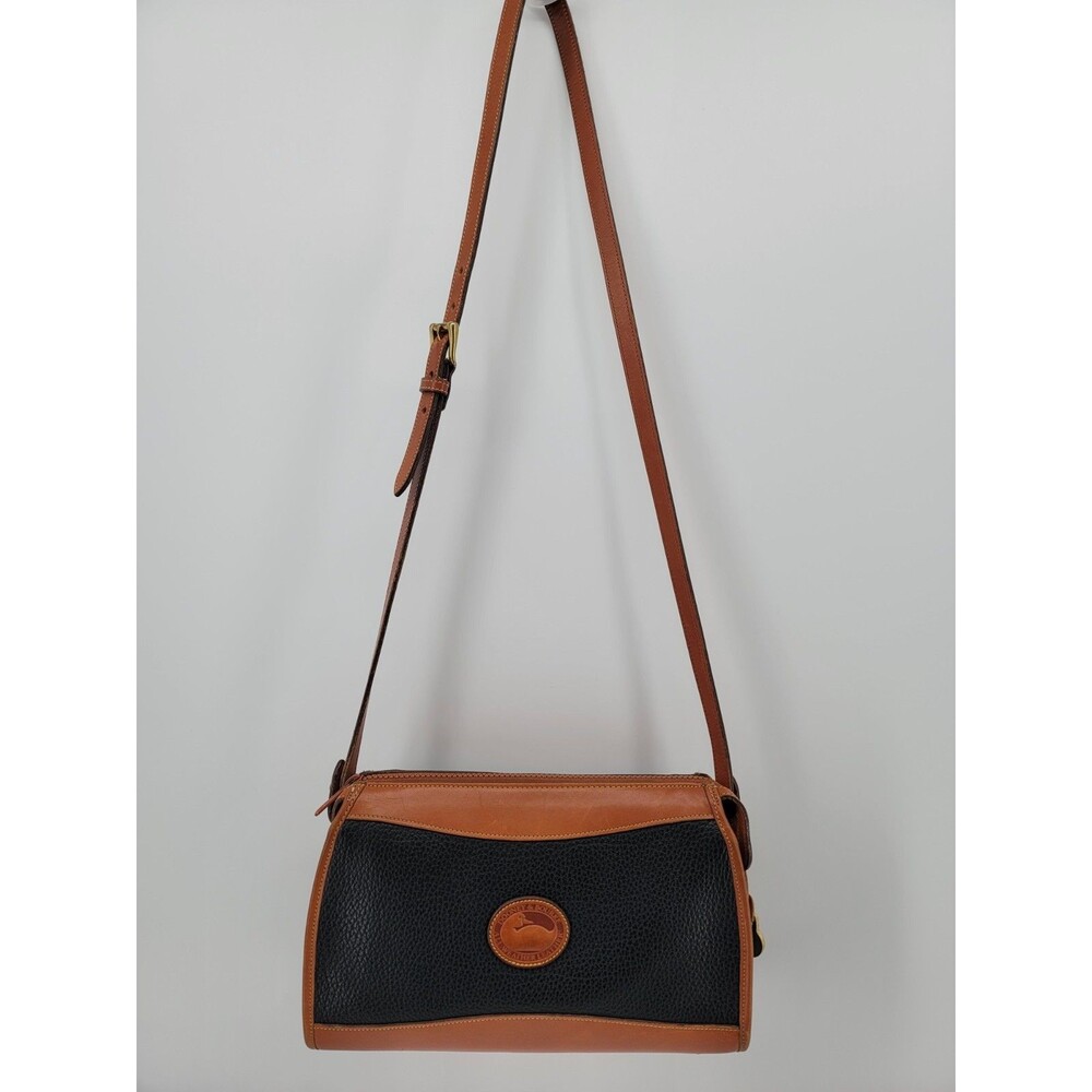 Vintage Dooney & Bourke Classic Zip Top All Weather Leather Black & Tan Purse